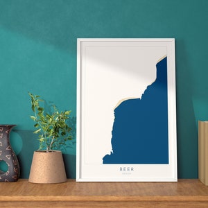 Bier Strand Kunst, Devon Karte Kunst, Bier Karte Kunstdruck, Devon Küste, Devon Reiseposter, A1, A2, A3, A4, Devon Geschenk UK
