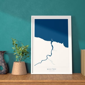 Impression de carte de Whitby - Art de Whitby Beach, art de carte du Yorkshire, impression de Whitby, carte de la rivière Esk, impression, affiche de voyage de Whitby, A1, A2, A3, A4, cadeau
