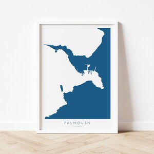 Falmouth Print - Cornwall Karte, Falmouth Reiseplakat, Fluss Fal, Süd Cornwall, Küste von Küste Irlands, Nautische Dekoration