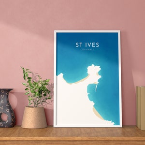 St Ives Karte Kunst - St Ives Strand Druck, St Ives Strand Print, Cornwall Kunst, Cornwall Strand Kunst, Cornwall Küste Reiseposter, Southwest Coast Path