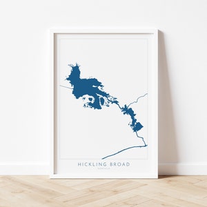 Hickling Broad Map - Norfolk Broads Map Art Print, Norfolk Art, Norfolk Broads, Norfolk Map, Hickling Heath Map