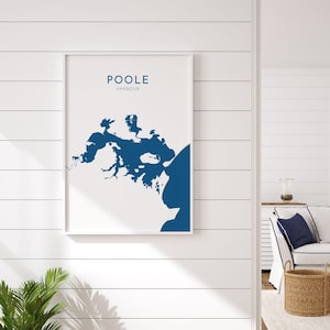 Arte com mapa de Poole - Mapa artístico do porto de Poole, mapa de Poole, Dorset, impressão de Poole no Reino Unido, impressão turística de Poole, mapa da ilha de Brownsea, impressão artística de Dorset