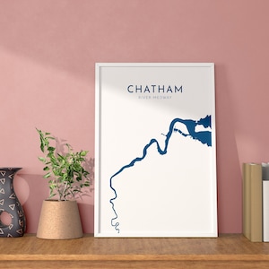 Mapa de Chatham - Impresión artística del mapa del río Medway, mapa de Kent, arte del mapa de Chatham Kent, arte de Rochester, mapa del río, arte fluvial, Reino Unido