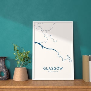 Arte do Mapa de Glasgow - Arte do Mapa da Escócia, Arte do Mapa de Glasgow no Reino Unido, Impressão de Viagem de Glasgow, Mapa do Rio Clyde, Arte do Mapa da Cidade do Reino Unido, Impressão de Arte Escocesa