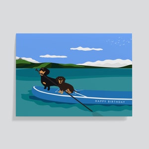 Dachshund Paddleboard Birthday Card, Sausage Dog Card, Cute Card, SUP card, Happy Birthday Card, Paddle Boarding Gift