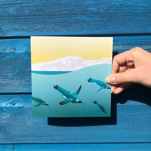 Tarjeta de pingüino, pingüino emperador, tarjeta ecológica de felicitación, pingüinos nadando, animales polares, tarjeta oceánica, tarjeta submarina, tarjeta única, tarjeta ecológica de Navidad