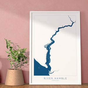 Mappa del fiume Hamble - Stampa artistica del fiume Hamble, Mappa dell'Hampshire, Stampa artistica della mappa di Hamble-Le-Rice, Arte dell'Hampshire, Mappa artistica di Southampton, Stampa artistica della mappa del fiume, Regno Unito