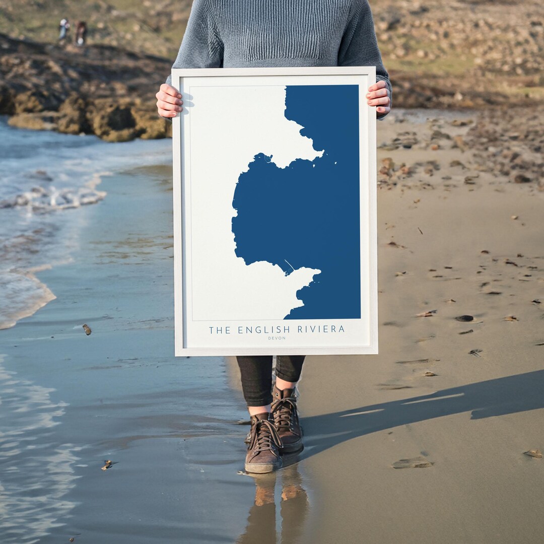 The English Riviera Print - Devon Map, Brixham Print, Devon Poster ...