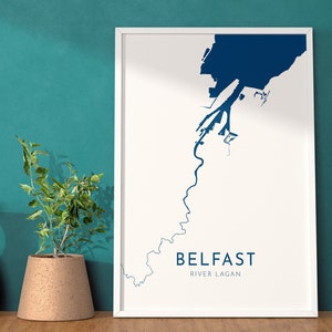 Mapa artístico de Belfast: mapa del río Lagan de Belfast, arte mural de Irlanda del Norte, impresión de viaje de Belfast, mapa de Irlanda, póster del mapa de la ciudad de Belfast