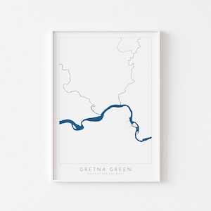 Art de carte verte Gretna - cadeau de mariage Gretna Green, impression de carte Grenta Ecosse, art de carte d'Ecosse, cadeau d'anniversaire de Gretna Green, carte de la rivière