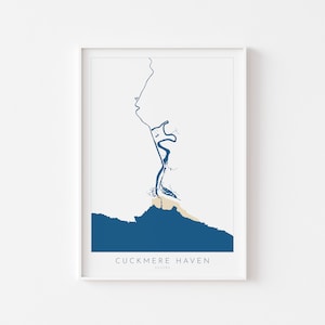Cuckmere Haven Art - Cuckmere Haven-kaart, Cuckmere-rivierkaart, Seven Sisters, Sussex Coast, Sussex-kaart, Seaford-kaart, reisafdruk, Sussex Art