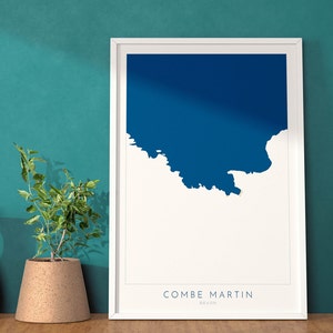 Art de carte de Combe Martin - carte du Devon de Combe Martin, art de carte du nord du Devon, plage de Combe Martin, impression d'art de Combe Martin, art mural de Combe Martin, Exmoor
