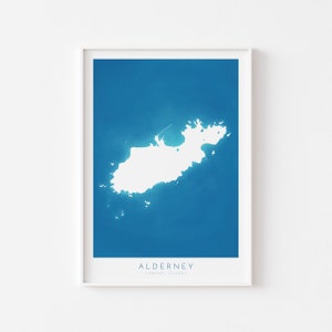 Mapa artístico de la isla de Alderney - Impresión artística de las Islas del Canal de Alderney, regalo de Alderney, mapa artístico de las Islas del Canal, mapa de Jersey, mapa artístico de Guernsey