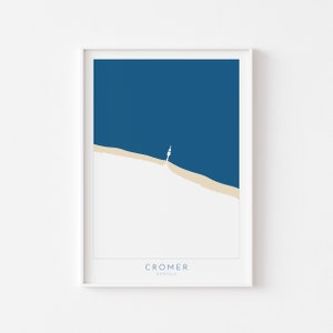 Cromer-kaartkunst - Norfolk-kaart, Cromer-kaartafdruk, kust van North Norfolk, Cromer Pier, Norfolk Beach, Cromer Travel Print, Norfolk Travel-poster