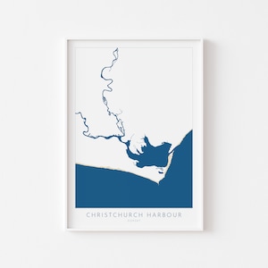 Mapa del puerto de Christchurch: arte de Christchurch, Mudeford, Bosham, Hengistbury Head, arte náutico, arte de Bournemouth, Dorset, arte de la playa de Dorset