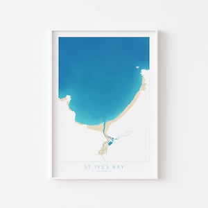 Art de carte de la baie de St Ives - impression de la plage de St Ives, art de la carte Hayle, art de la baie de Carbis, art de la plage des Cornouailles, côte des Cornouailles, chemin de la côte sud-ouest