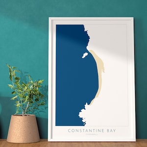 Carte de la baie de Constantine - Art des Cornouailles de Constantine Bay, carte des Cornouailles, carte de la côte des Cornouailles, côte nord des Cornouailles, impression de plage des Cornouailles