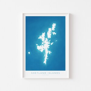 Arte del mapa de las Islas Shetland - Impresión artística de las Islas Shetland de Escocia, Regalo de las Islas Shetland de Escocia, Arte del mapa de Escocia, Mapa azul de las Islas Shetland