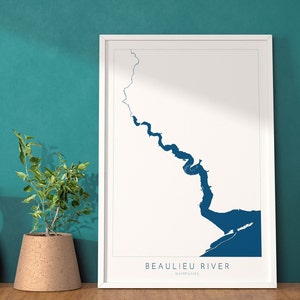 Carte Beaulieu - Impression d'art Beaulieu, carte de la rivière Beaulieu, art de la carte du Hampshire, impression d'art New Forest, affiche de voyage New Forest, art nautique