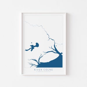 Impression de la rivière Colne - art de la carte, impression de Colchester, art de l'Essex, carte de l'Essex, réservoir d'Abberton, île de Mersea, affiche de bord de mer