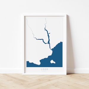 Looe Print - Mapa da Cornualha, Pôster de Viagem Looe, Rio Looe, Cornualha do Sul, Impressão da Costa da Cornualha, Decoração Náutica para Casa