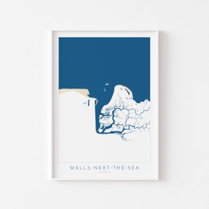 Wells-Next-the-Sea Karte Kunst - Küste von Norfolk, Wells Strand, Wells Karte Druck, Nord Norfolk Karte Kunst, East Fleet Fluss, Norfolk Strände