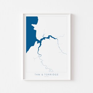 Art de la carte de l'estuaire des rivières Taw et Torridge - carte du Devon, art de la carte Bideford, Westward Ho ! Art de la plage, carte de Bideford, art de Barnstaple, carte de Croyde