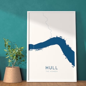 Art de carte de coque - Art de carte de l'estuaire de la Humber, Art de carte du Royaume-Uni de Hull, carte du Yorkshire, impression de voyage de Kingston Upon Hull, rivière Hull