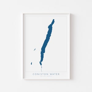 Impresión de Coniston Water, Mapa del Distrito de los Lagos, Impresión de Parques Nacionales, Póster de Viaje, Arte Mapeológico, Arte de Ubicación de Cumbria, Los Lagos