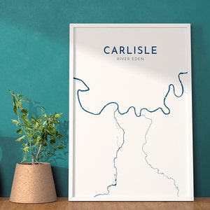 Carlisle Karte Kunst - Carlisle UK Kunstdruck, Carlisle England Karte Fluss Karte, Cubria Karte Kunst, Carlisle Reise Poster, UK Stadtplan