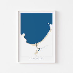 St Ives Bay Karte Kunst - St Ives Strand Poster, Hayle Karte Kunst, Carbis Bay Kunst, Cornwall Strandkunst, Cornwall Küste, Südwestküstenweg