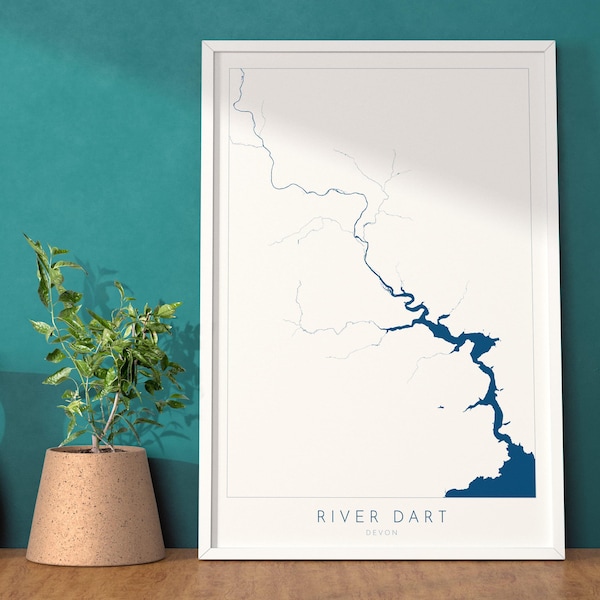 River Dart Print - Dartmouth Art, Totnes Print, Devon Map, Dartmoor Travel Poster, Totnes Art, Kingswear, Devon Coast Print, River Map UK