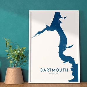 Impression de carte de Dartmouth - carte de la rivière Dart, art du Devon, impression de voyage de Dartmouth, affiche du Devon, impression du Devon de Dartmouth, Royaume-Uni