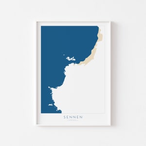 Sennen Print - Cornwall Kunst, Lands End Karte Kunst, Sennen Beach Art, Cornwall Karte, Cornwall Küste, Cornwall Reise Print, Cornwall Kunst