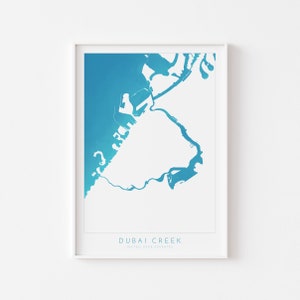 Art de la carte de la crique de Dubaï - carte de Dubaï, art de Dubaï, art des EAU, affiche de Dubaï, Vida Creek, affiche de voyage, art de la rivière, art côtier