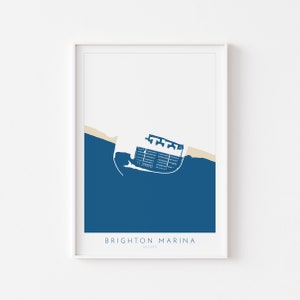 Arte del puerto deportivo de Brighton: arte de Brighton, mapa de Brighton, arte de playa, costa de Sussex, mapa de Sussex, impresión de viajes, arte de Sussex