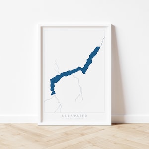 Ullswater-print, kaart van het Lake District, print van nationaal park, reisposter, kaartkunst, locatiekunst Cumbria, de meren