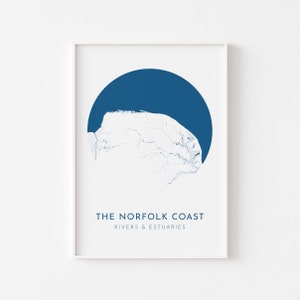 Norfolk Map Art - Norfolk Coast, Blakeney Point, Cromer, Holt, Burnham Market, Kings Lynn, Holkham, Norfolk Rivers