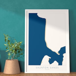 Art de carte de Saunton Sands - carte du Devon de Saunton Sands, impression de la plage de Saunton Sands, impression d'art de Saunton Sands, art de la plage du Devon, art de la carte du nord du Devon