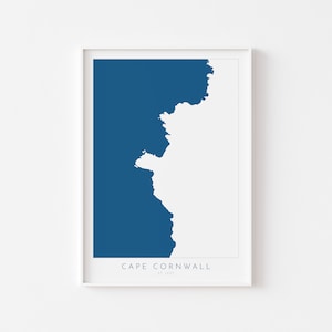 Cape Cornwall Karte - Cornwall, St. Just Art, Cornwall Karte, Cornwall Küste, Cornwall Reise-Druck, Cornwall Kunst