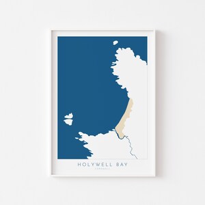 Mappa artistica di Holywell Bay - Mappa artistica di Perranporth, Mappa della Cornovaglia, Mappa della costa della Cornovaglia, Stampa della spiaggia della Cornovaglia, Arte di Newquay
