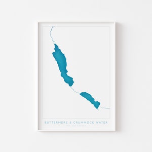 Impresión del lago Buttermere y el agua de Crummock, mapa del Distrito de los Lagos, impresión del Parque Nacional, póster de viaje, arte cartográfico, mapa de Cumbria, Los Lagos