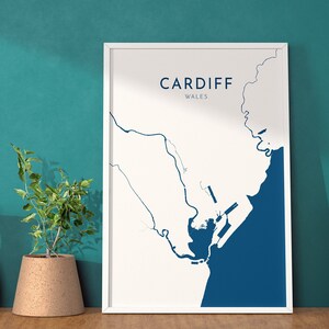 Mapa de Cardiff - Mapa de Gales, Mapa de Cardiff (Reino Unido), Impresión de viajes de Cardiff, Mapa de ciudades del Reino Unido, Impresión artística galesa, Costa de Gales