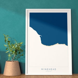 Art de carte Minehead - carte Minehead Somerset, impression de Minehead Beach, impression d'art Minehead, art du Somerset, côte du Royaume-Uni, art côtier, art de la plage Royaume-Uni
