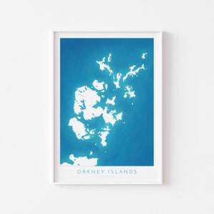 Mapa artístico de las Islas Orcadas - Impresión artística de las Islas Orcadas, Escocia, Regalo de las Islas Orcadas, Mapa artístico de Escocia, Mapa azul de las Islas Orcadas, Mapa fluvial