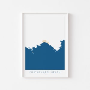 Porthchapel Strand Druck - Cornwall Kunst, Cornwall Strand Kunst, Cornwall Karte, Cornwall Küste, Cornwall Reisedruck, Cornwall Kunst, Porthcurno