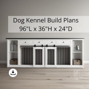 Dog Crate Plans DIY Double Kennel Furniture Build with Storage In Her Garage Woodworking TV Entertainment Stand Cage Sliding Doors Shelves