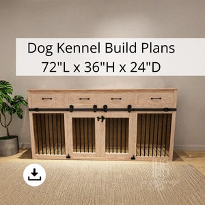 Piani per cuccia per cani, mobili per cuccia, centro di intrattenimento con doppie porte scorrevoli da 72", supporto TV digitale fai da te con gabbia, piani di costruzione, cassetti