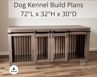 Double Dog Crate Plans Large Kennel Furniture TV Stand Single DIY Dog House Sliding Doors Kennel Woodworking Plan Long Indoor Cage Sideboard