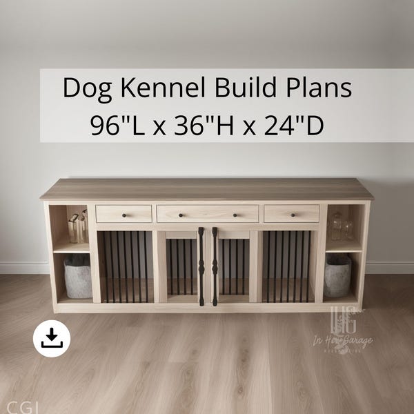 棚付きダブル犬用クレート構築プラン 収納付き犬小屋家具 DIY エンターテイメント センター テレビ台 屋内ペット ハウス 本棚
